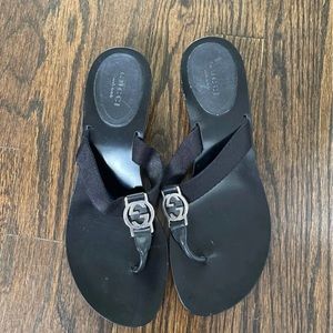Gucci black silver hardware kitten heel sandals 7.5